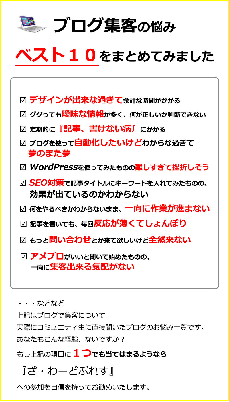 ブログ集客の悩みベスト10をまとめてみました