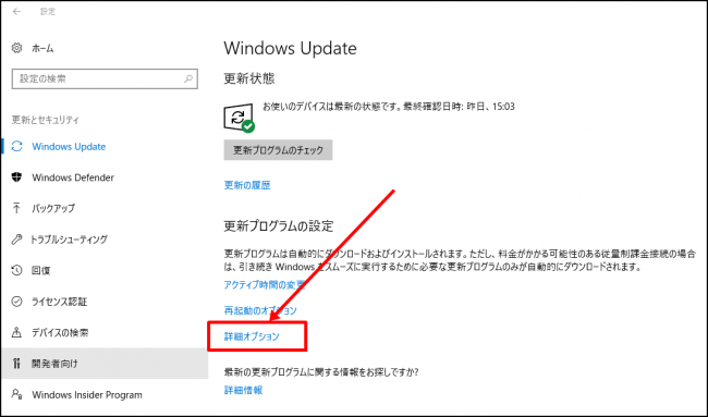 Windows Updateの詳細オプション Windows Updateの詳細オプション