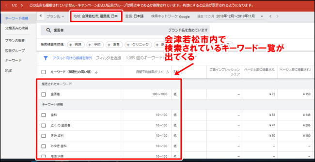 キーワードプランナーで地域ごとの検索需要を把握する